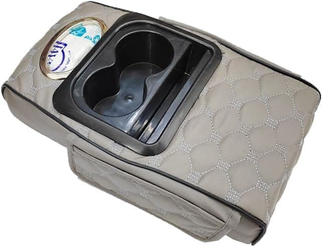 Universal Car Armrest Compact Design with Lift Pad with Cup Holder Phone Slot Side Pockets (With Tissue Box, Grey, SA) CAR Auto part
