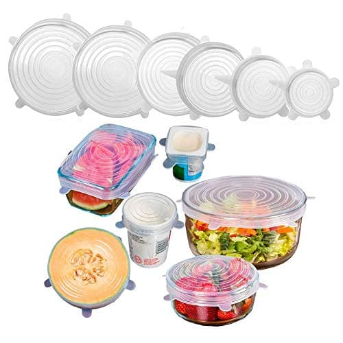 QERINKLE® Microwave Safe Silicone Stretch Lids reuseable Flexible Covers for Rectangle, Round, Square Bowls, Dishes, Plates, Cans, Jars, Glassware and Mugs (Free Size_Multicolor) (SE OF 6) Container lid