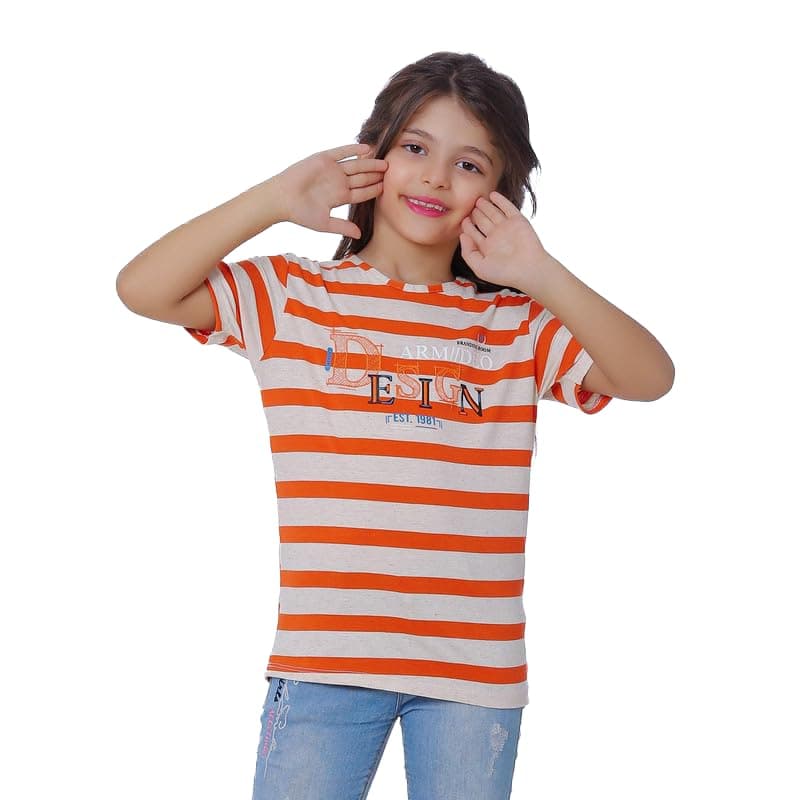 BEBO Girl's Printed Text Sleeve T-Shirt 8 Years Orange - 12383_Orange_8_24