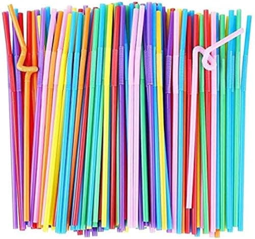 Pack of 100 Colourful Drinking Straws - Long and Flexible - Disposable - Ideal For Parties, Bars, Drinks, Smoothies - Useful For Arts And Crafts, One Size
