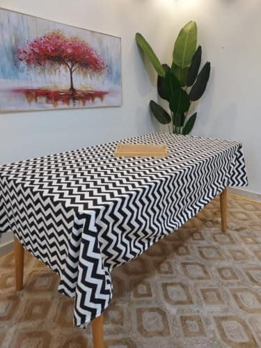 Generic Black and WhiteTablecloth, Hammer Fabric, Zigzag Pattern, 140x220 cm, .reh Tablecloth