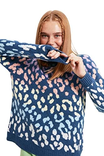 Trendyol Womens Indigo Leopard Patterned Soft Knitwear Sweater - Twoaw22Kz0427 Sweater (pack of 1)