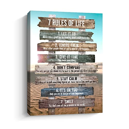 Creoate Motivational Canvas Wall Art, 7 Rules of Life Wall Art Inspirational Canvas Print Home Office Wall Décor, 12x15 Inch, Ready to Hang