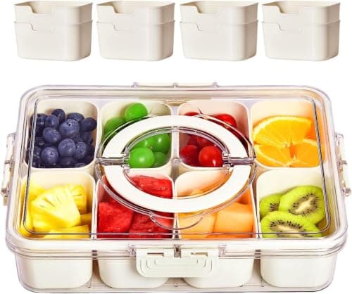 Clear Acrylic Refrigerator Organizer Bin Airtight Storage Container for Fruits Vegetables with 4 Inner Drain Baskets Forks Spoons and Top Handle