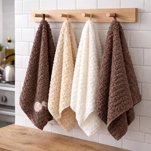 Set Of 4 Cotton Towels Premium Elegant Multipurpose Soft Absorbent Kitchen Bathroom Hand Dish 100% Natural Cleaning Cloth Home Hotel Wash Reusable Luxury Fabric Random Color Pack 30x30 CM