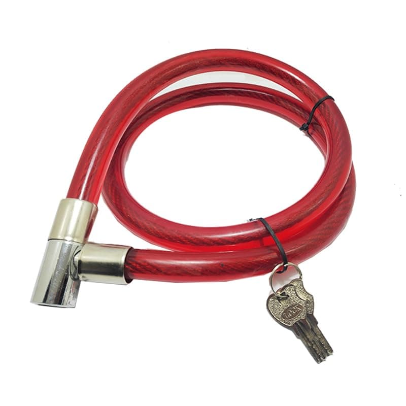 KaberTrade KaberTrade Universal Bike Lock Stainless Steel Cable Anti-Theft Motorcycle Off-Road Bike Security Lock with 2 Keys (Red Tackle Bearing Lock, Wire Length 110cm, Code:10511) - KaberTrade