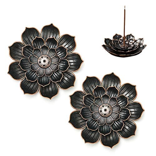 MHwan Incense Holder, Lotus Holder, Brass Lotus Holder Lotus Stick Incense Holder Ash Catcher Incense Burner for Incense Home Bedroom Yoga Room Tea House, 2pcs, 2.1x9cm
