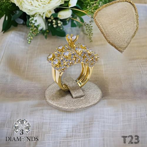 3 Diamonds 292474661779120 Elegant Women's Twin Rings - High-Quality Gold-Plated with Zircon Stone