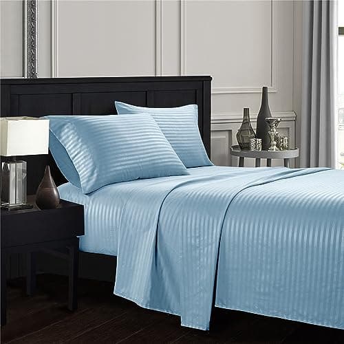 Elastic Stripe Sheet Sets (180 * 200 * 30cm, Baby Blue)