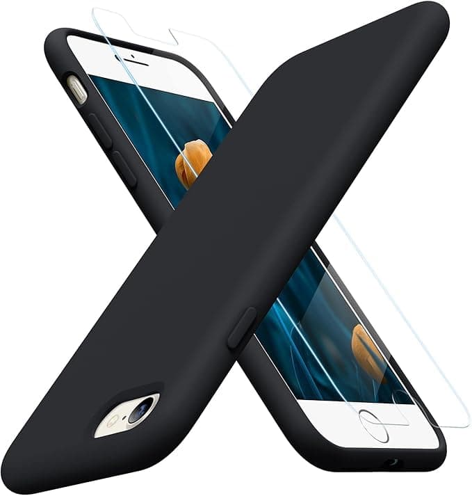 Compatible with for iPhone 7 Case, Soft Silicone Gel Rubber Bumper Case Microfiber Lining Hard Shell Shockproof Full-Body Protective Case Cover for iPhone 7/8 (Black) Cellular phone case