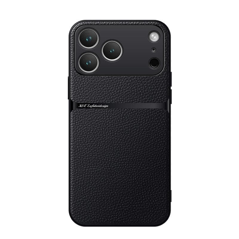 Case For(Compatible Withiphone 17 Pro Max/iphone 18 Pro Max) Litchi Leather Magnetic Full Coverage Shockproof Pho Premium Leather TPU Silicone Hybrid Texture Is Non-Slip And Shockproof (Black) Cellular phone case