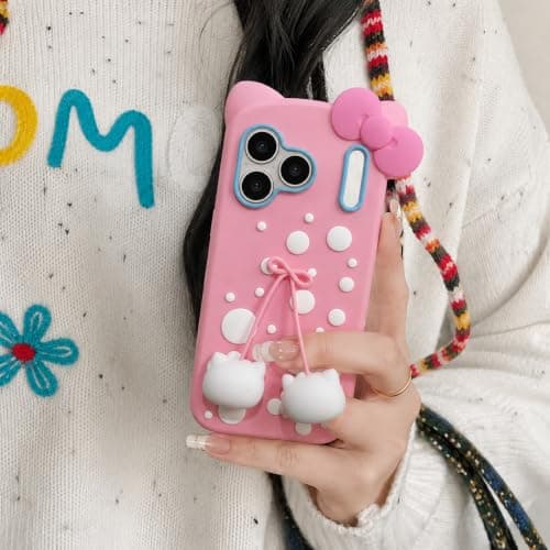 Ecosystem Premium Soft Silicone Case 3D Cartoon for iPhone 17 Pro Max & 18 Pro Max Shockproof Full Protection,Fun Aesthetic Cover, Cute Cartoon Women Girls Kids (Pink)