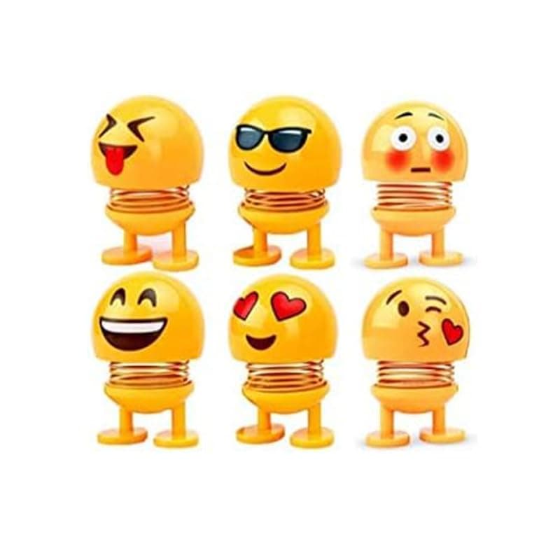 KaberTrade KaberTrade Rocker Head Spring Shapes Set for Car Dashboard Office Funny Dance Emoji Car Home Interior Decoration Accessories (6 Mini Random Shapes, Code:3314) Figurine