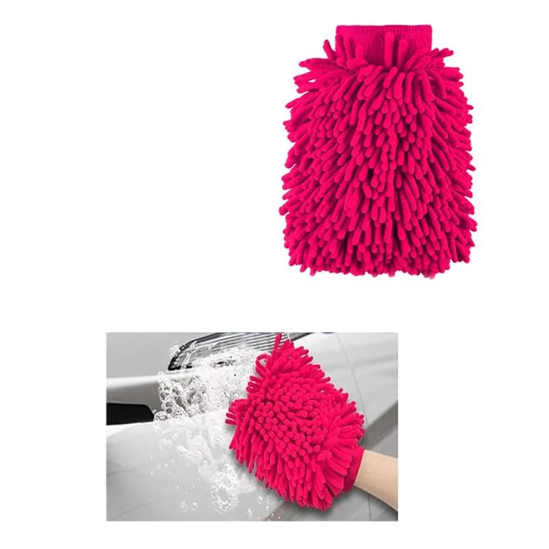 KaberTrade Car Wash Mitt High Density Mesh Wool Dust Cleaner Car Wash Gloves Cleaning Brush Home Office Cleaning Gloves (1 Piece Fuchsia)