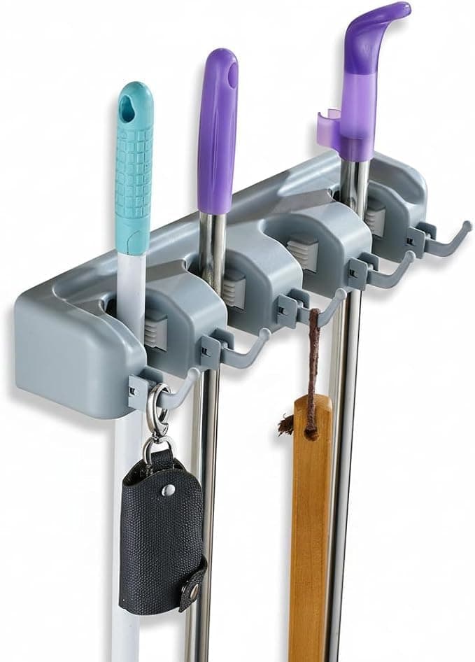 Pentagon Broom Holder – Practical and Durable Design – Easily Arrange Brooms and Household Appliances AR Storage rack