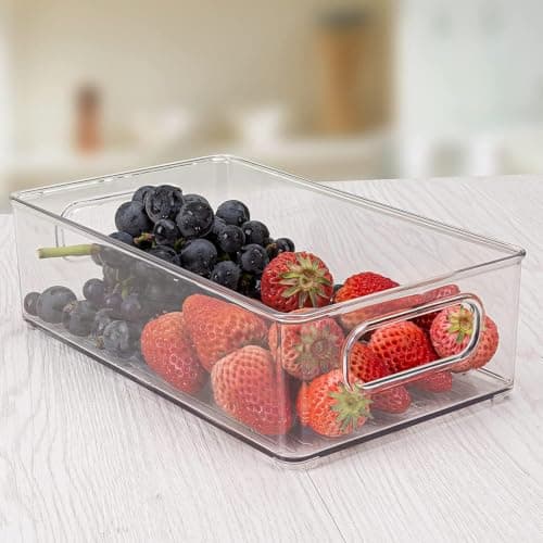 Clear Acrylic Fridge Drawer Organizer with Handle for Food and Cosmetics