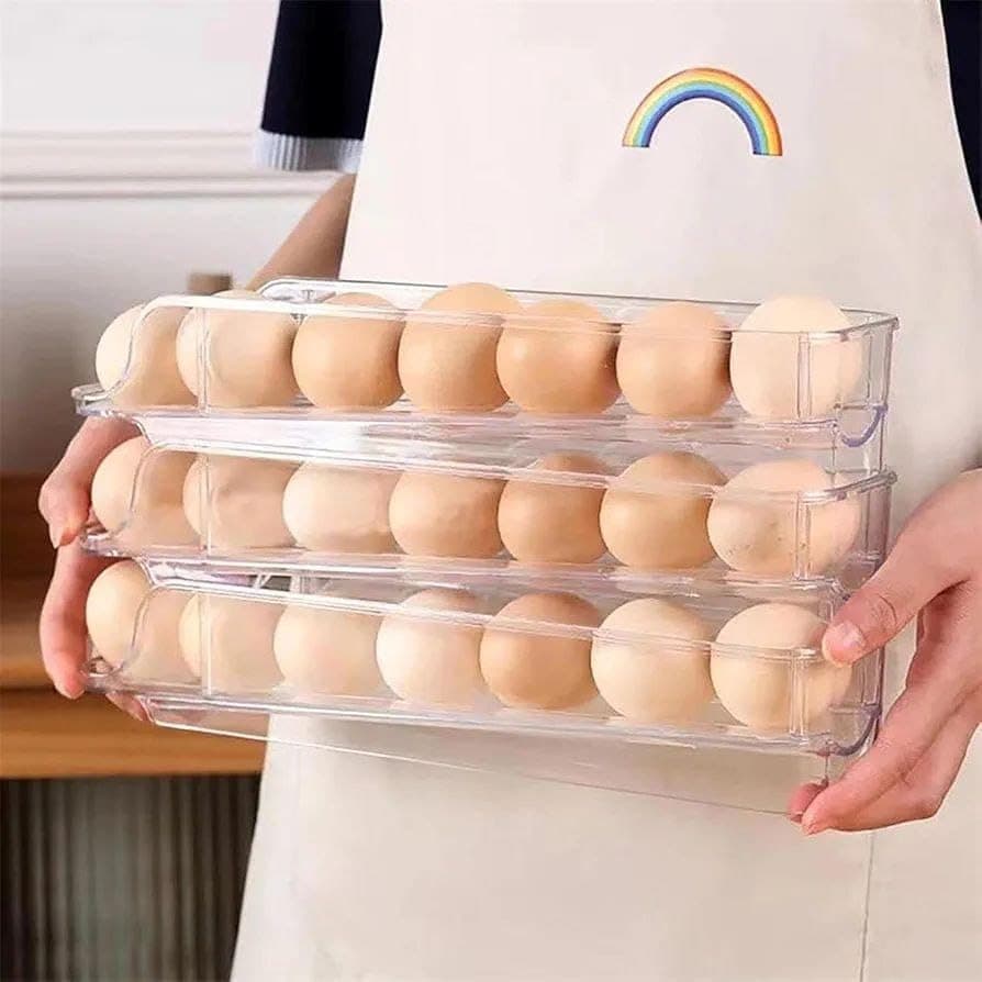 Generic 3-Tier Acrylic Egg Organiser for Refrigerator, Clear Acrylic, .smk