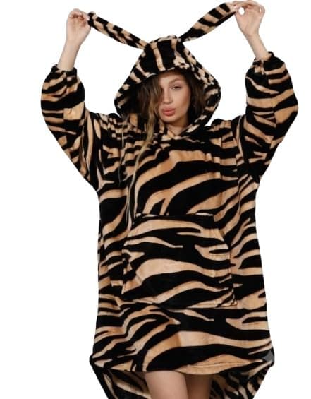 Winter Warm Tiger Oversize Blanket Bowler | Soft Material, Ears Hoody, Suitable For Winter, Animal Design, Loose And Comfortable Apparel