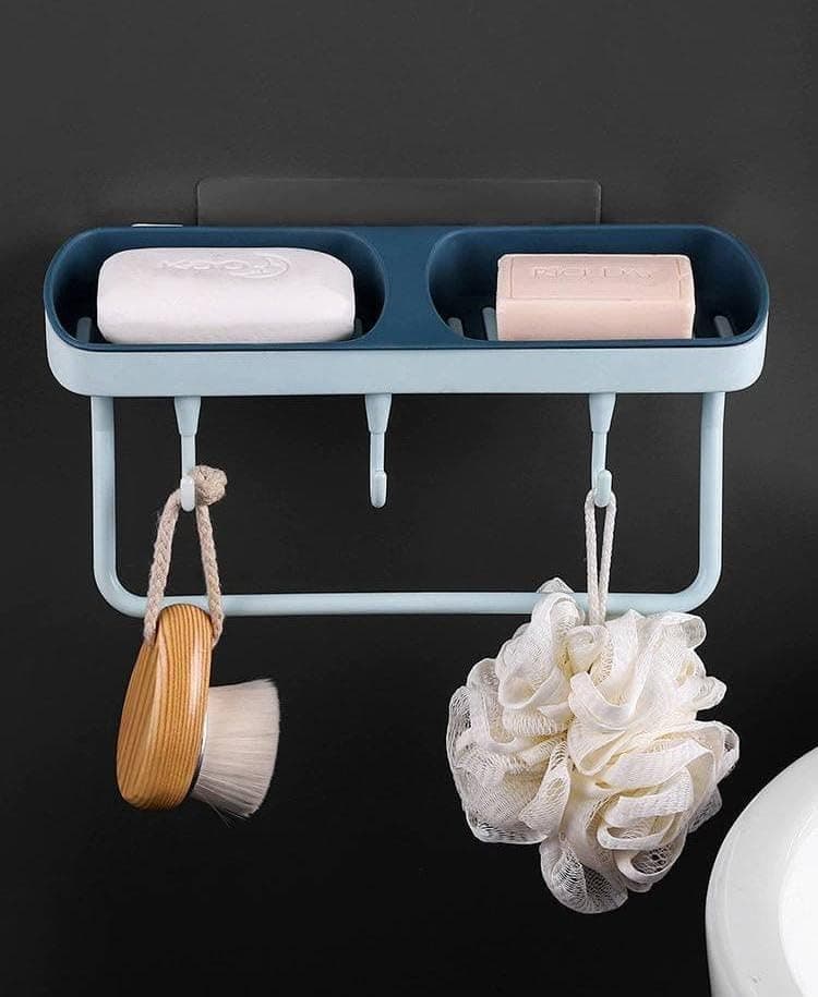 Generic Wall Mounted Double Soap Dish with Drainer and Hooks, .sa