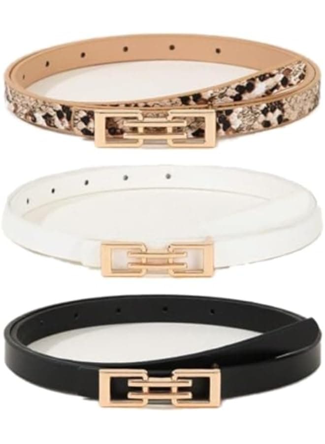 3pcs/set Women's Multi-color Round Buckle Thin Belt Shirt