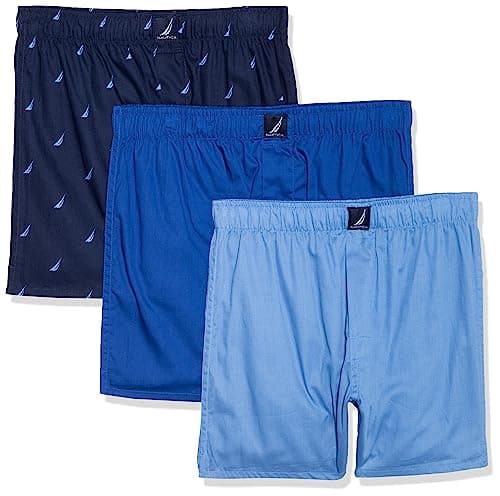 Nautica Men's Boxer Shorts, Aero Blue/Sea Cobalt/Sails-peacoat, L Underpants