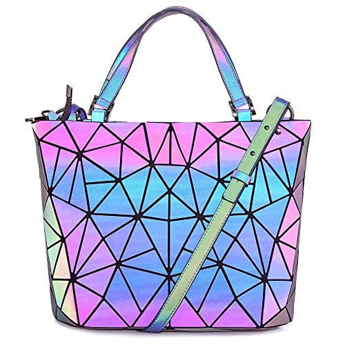 HotOne Luminous Geometric Purse Fashion Backapck Color Changing Purse and Handbags Crossbody Purses for Women and Wallet, Luminous Tote Large Black, Large, Luminous