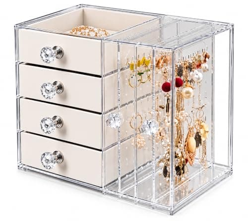 Acrylic Accessories Organizer with Wooden Drawers - Versatile Jewelry Organizer for Dresser AM