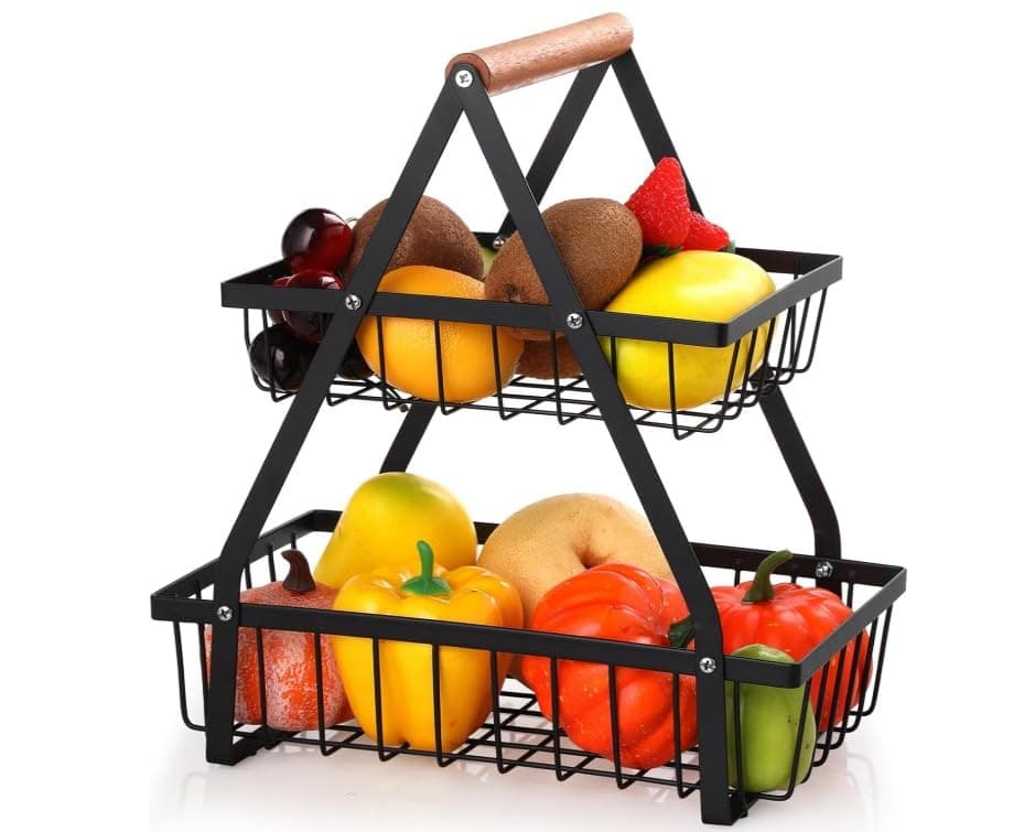 BEDAYA 2-Tier Detachable Fruit Vegetable Bread Snack Rack for Home Kitchen Office with Screwdriver, Black Useful in Saving Storage Space Multi Shape