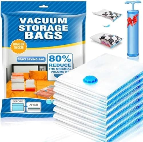 6 Pcs Vacuum Storage Bags with Hand Pump for Clothes Blankets Quilts