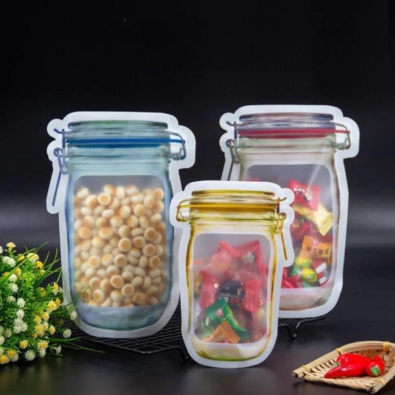 12Pcs Jar Shaped Plastic Zipper Bags for Storage and Organization