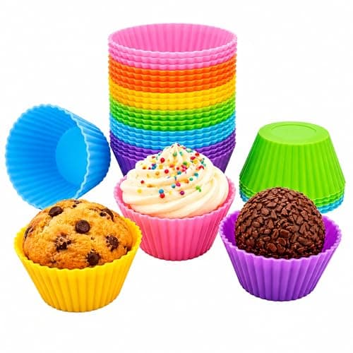 BakeBaking Mini Muffin Pan - Reusable Silicone Cupcake Molds 2in 24 Pack - Small Baking Cups Truffle Cake Pan Set Nonstick in 6 Colors