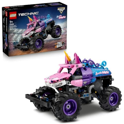 LEGO Technic Monster Jam Sparkle Smash Pull-Back 42220 | Monster Truck Toy, Pink Unicorn Design, Race Model Kit for Kids, Gift for 7+ Year Old Boys & Girls, 243 Pieces