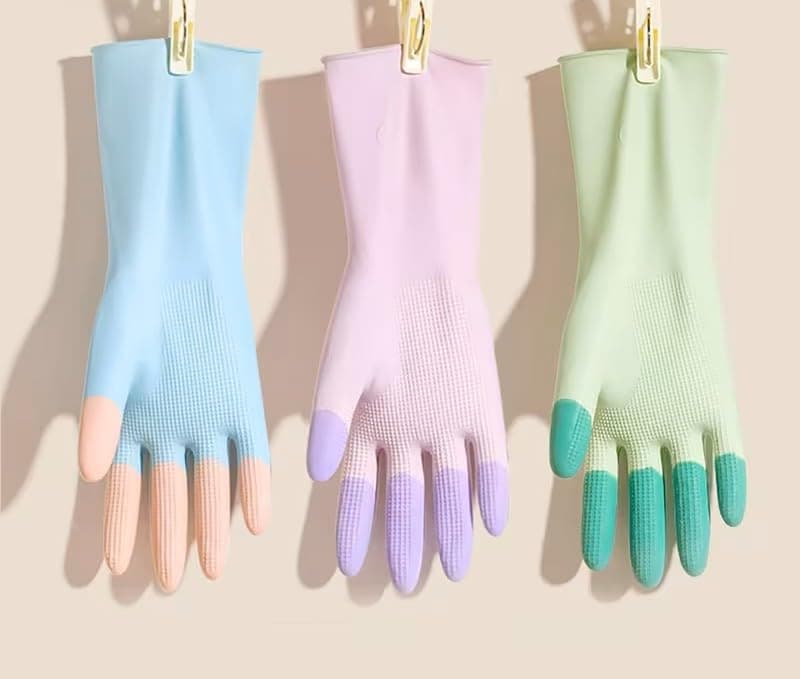 Multi Purpose Silicone Dishwashing Cleaning Gloves Non Slip Surface Scrubber for Washing Dishes Kitchen Bathroom 2 Pieces Assorted Colors Protective glove