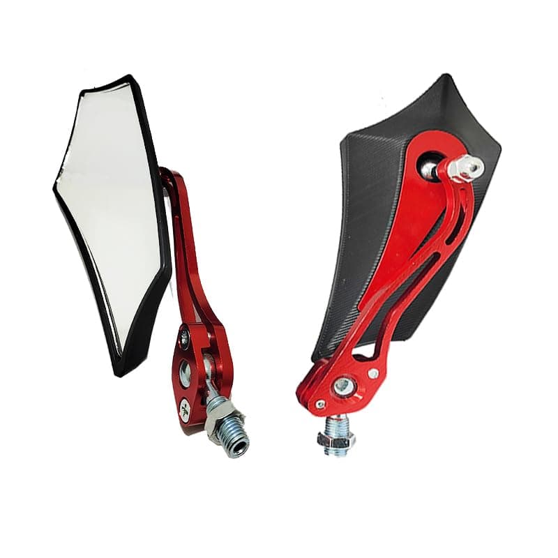 KaberMisr 2020 Set Of Side Mirrors For Motorcycles And Scooters Rear View Mirror Anti Glare And 360 Degree Rotation (Mirrors Red In Black Carbon, Code:10187) Vehicle mirror