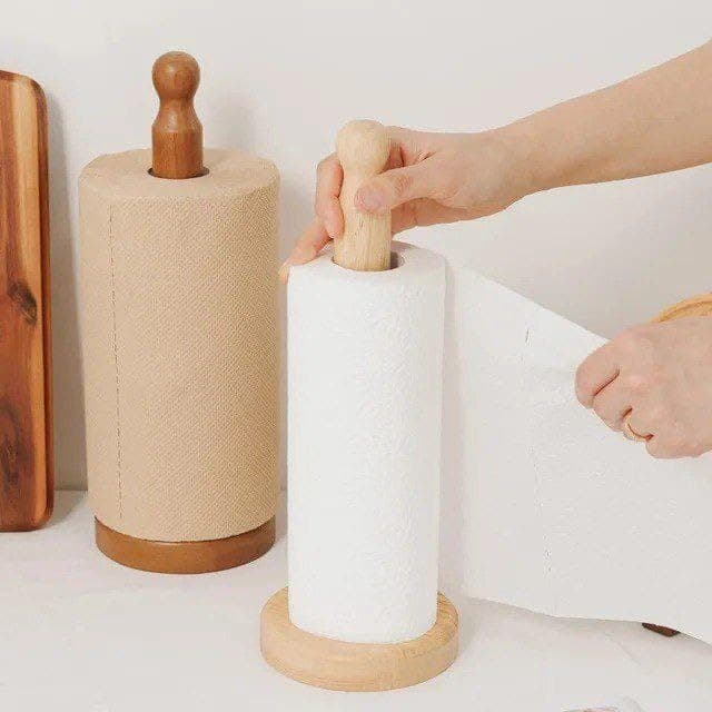 Generic Beech Wood Paper Towel Holder, Freestanding Kitchen Napkin Stand, 30 cm Height, .mk