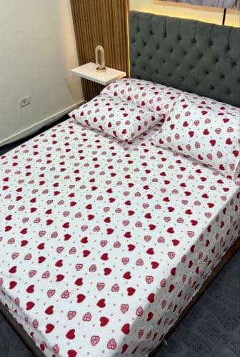 Generic Soft Cotton Bed Sheet Set with Heart Print, 180 cm, .reh Bed linen set