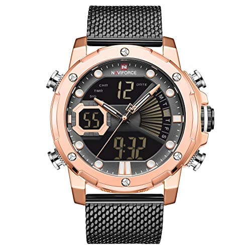 Naviforce Watch for Men, Quartz Movement, Analog-Digital Display, Black Stainless Steel Strap-9172