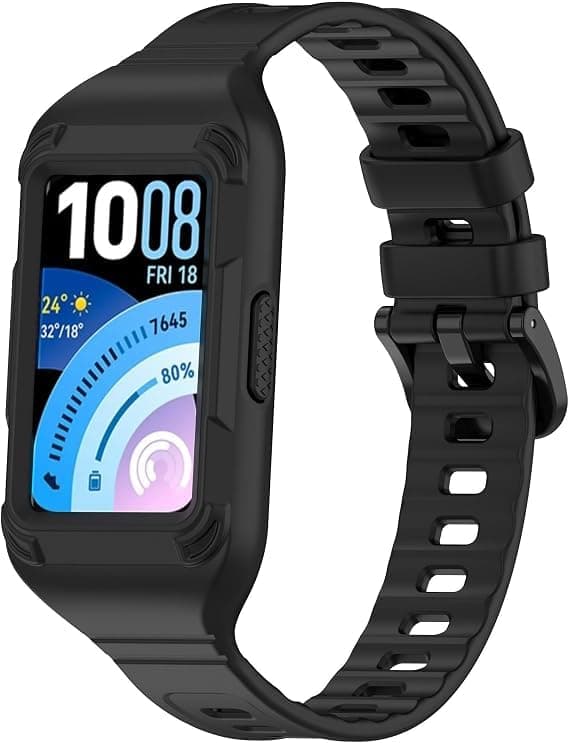 TPU Silicone Armor (Compatible for Huawei Band 11) Strap Silicone with Bumper Case, Soft Rugged TShell Watch Case Protective Cover with Strap for Huawei Band 11 Pro (Black)