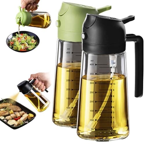 TrendPlain 16oz Oil Dispenser Bottle for Kitchen - 2 in 1 Dispenser andSprayer - 470ml Bottle for Cooking, Salad, Barbecue 2Pcs Green&Black Spray bottle
