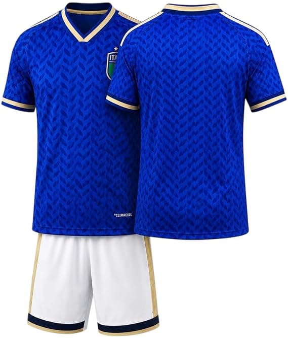 Italia Home Football Jersey and Shorts Set For Kids, V-Neck, Perfect High Breathable Material
