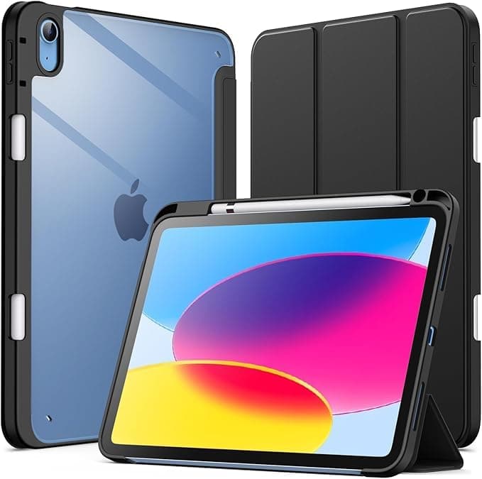 Case Compatible with iPad (A16) 11th Generation 2025 / IPAD 10 2022 with Pencil Holder, Trifold Smart Cover with Soft TPU Front Cover and Transparent Acrylic anti yellowing back Cover, Black Color Portable electronic device cover