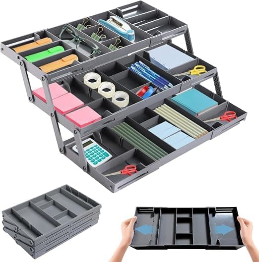 Expandable 2-Tier Drawer Organizer Multilevel Tray with Dividers