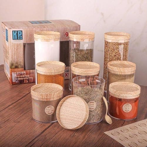 3pcs Wooden shape lid acrylic Cereal and legumes jar set different sizes Food storage container