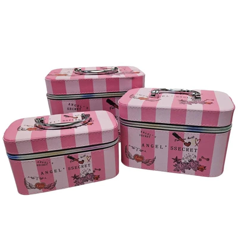 3-Piece Makeup Bag Set Metal Handle Cosmetic Organizer Travel Pouch Cosmetic case