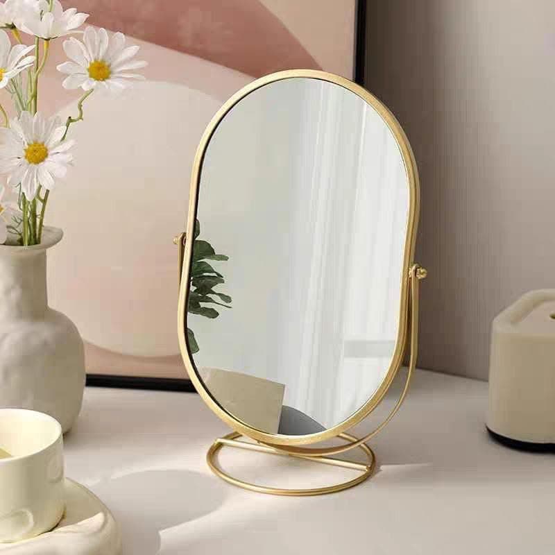Generic Oval Vanity Mirror with Gold Metal Frame, Standing Makeup Mirror for Dressing Table, 20.5 x 30.5 cm, .kl