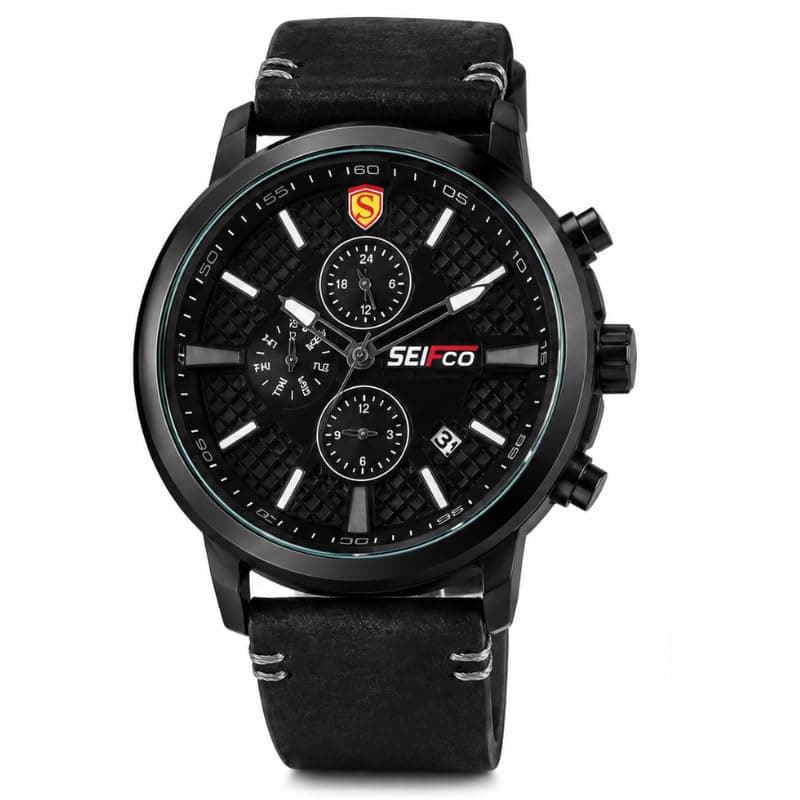 SF-h8486ME Men's Quartz Analog Chronograph Watch, Navy Textured Dial, Stainless Steel Case & Bracelet, Water Resistant, Scratch Resistant - Navy Silver