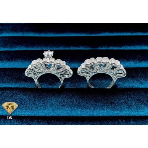 3 Diamonds 292474661778876 Twins Ring Platinum Plated For Women With Zircon Stone - Silver