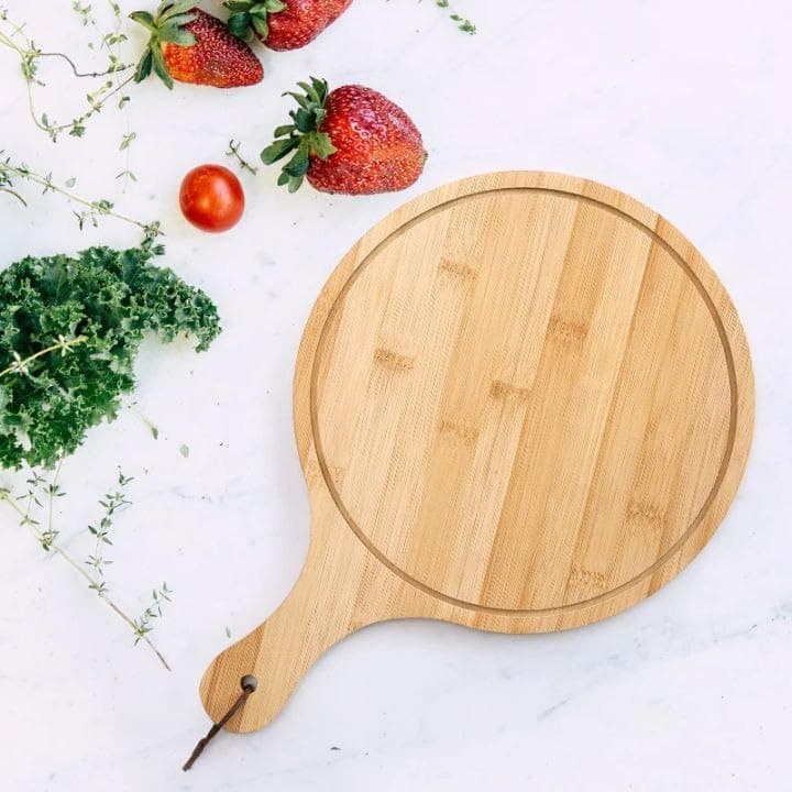 Generic Bamboo Round Serving Tray with Handle, Waterproof Breakfast and Snack Board, 28cm Diameter .mk