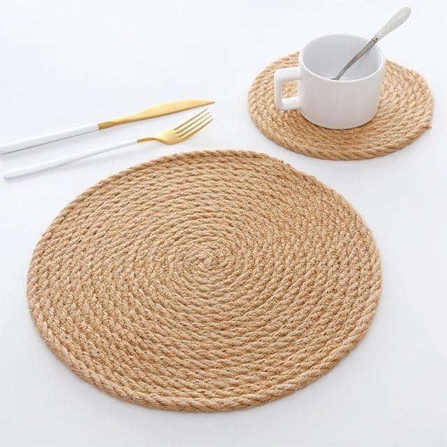 Round Wicker Coaster 38cm Thermal Insulated Dining Table Mat 2PCS
