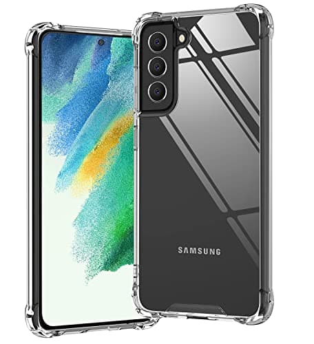KIOMY Clear Case for Samsung Galaxy S21 FE 5G Shockproof Bumper Protective Cell Phone Back Cover, Hybrid Design Hard PC Back with Flexible TPU Frame Crystal Clear Cellular phone case